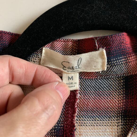 EASEL Shirt Dress Medium Plaid Flannel Drop Shoulder Balloon Sleeve‎ Raw Hem - Picture 10 of 13